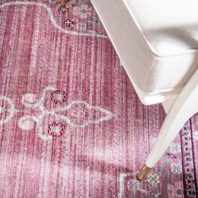 Pink 5' 1 x 8' Austin Rectangle Area Rug 100% Polyester Durable Cotton Backing Living Dining Room Bedroom Office Vintage Decor Carpet for Sale at Rug Engine