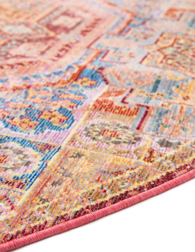 Peach 5' 3 x 5' 3 Austin Round Area Rug 100% Polyester Durable Cotton Backing Living Dining Room Bedroom Office Vintage Decor Carpet for Sale at Rug Engine