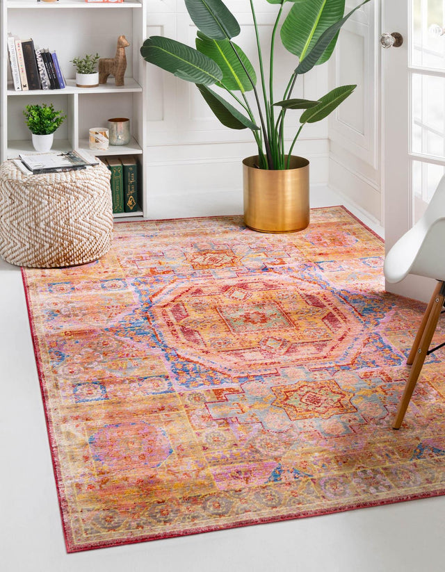 Peach 5' 1 x 8' Austin Rectangle Area Rug 100% Polyester Durable Cotton Backing Living Dining Room Bedroom Office Vintage Decor Carpet for Sale at Rug Engine