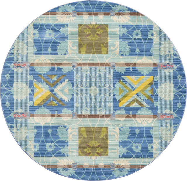 Blue 6' x 6' Austin Round Area Rug 100% Polyester Durable Cotton Backing Living Dining Room Bedroom Office Vintage Decor Carpet for Sale at Rug Engine