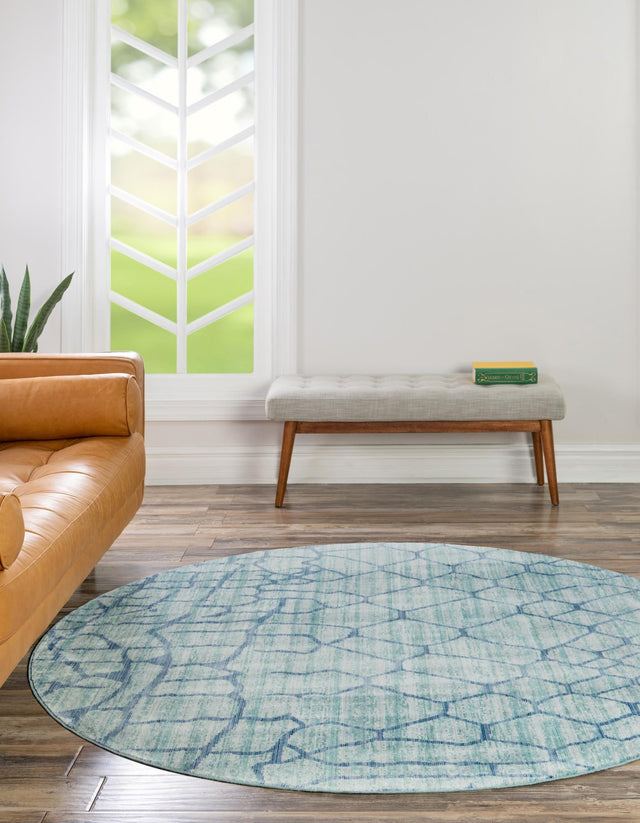 Light Blue 6' x 6' Austin Round Area Rug 100% Polyester Durable Cotton Backing Living Dining Room Bedroom Office Vintage Decor Carpet for Sale at Rug Engine