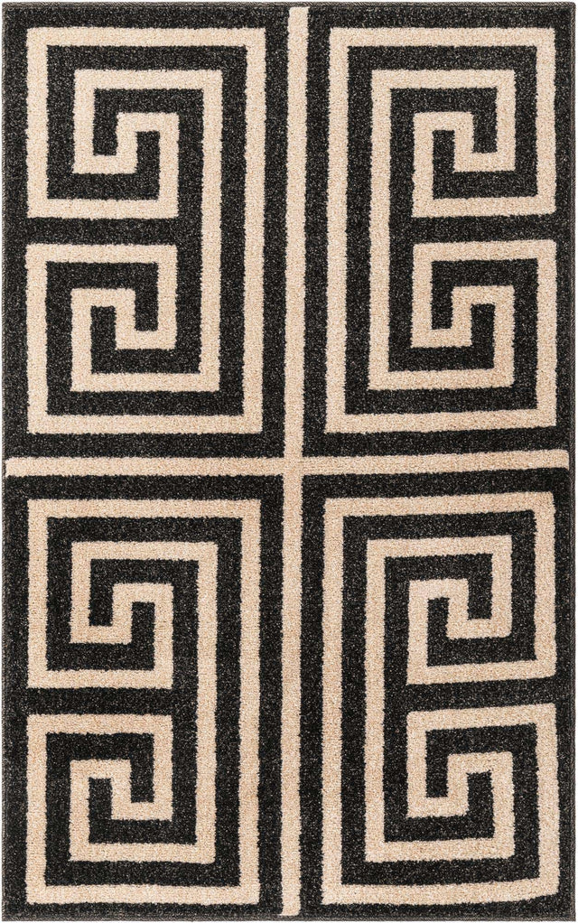 Black 3' 1 x 5' 3 Athens Rectangle Area Rug 100% Polypropylene With Cotton Backing Easy Clean Indoor Living Dining Room Bedroom Office Carpet for Sale at Rug Engine