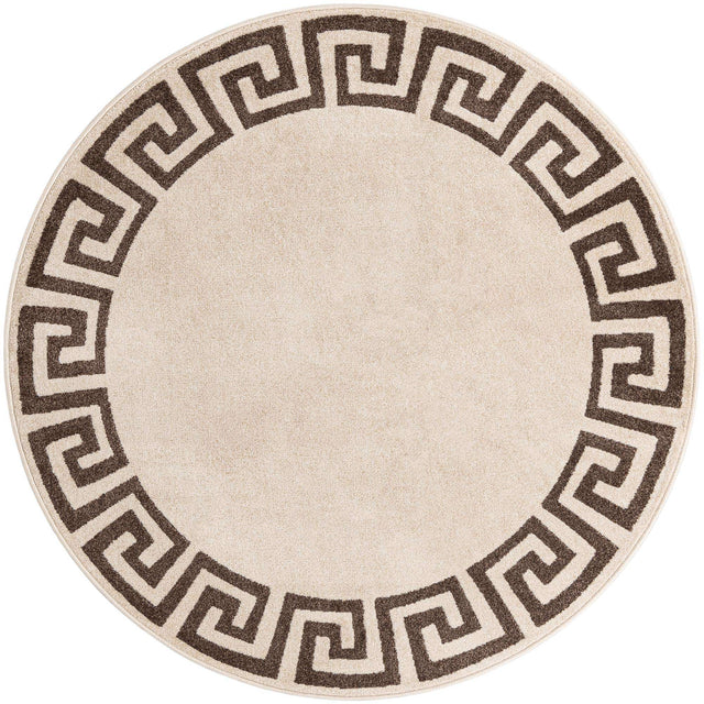 Beige and Brown 6' 1 x 6' 1 Athens Round Area Rug 100% Polypropylene With Cotton Backing Easy Clean Indoor Living Dining Room Bedroom Office Carpet for Sale at Rug Engine