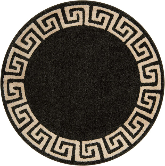 Charcoal 6' 1 x 6' 1 Athens Round Area Rug 100% Polypropylene With Cotton Backing Easy Clean Indoor Living Dining Room Bedroom Office Carpet for Sale at Rug Engine