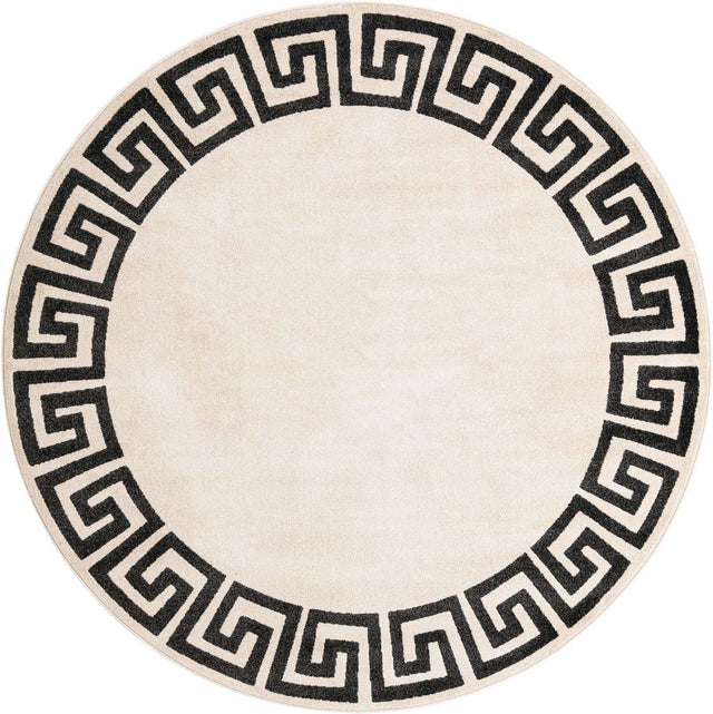 Beige and Gray 7' 10 x 7' 10 Athens Round Area Rug 100% Polypropylene With Cotton Backing Easy Clean Indoor Living Dining Room Bedroom Office Carpet for Sale at Rug Engine