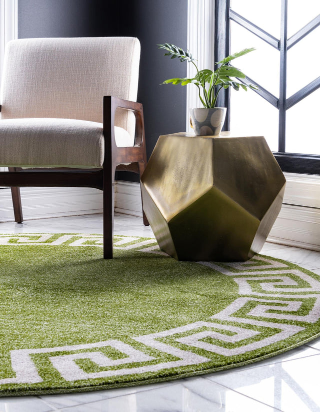 Light Green 6' 1 x 6' 1 Athens Round Area Rug 100% Polypropylene With Cotton Backing Easy Clean Indoor Living Dining Room Bedroom Office Carpet for Sale at Rug Engine