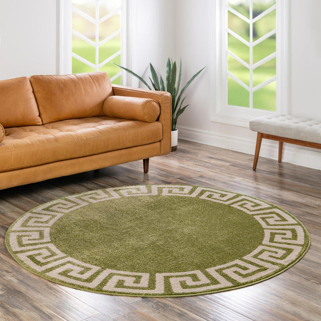 Light Green 7' 10 x 7' 10 Athens Round Area Rug 100% Polypropylene With Cotton Backing Easy Clean Indoor Living Dining Room Bedroom Office Carpet for Sale at Rug Engine