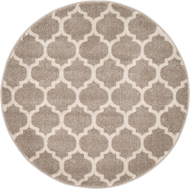 Light Brown 3' 1 x 3' 1 Trellis Round Area Rug