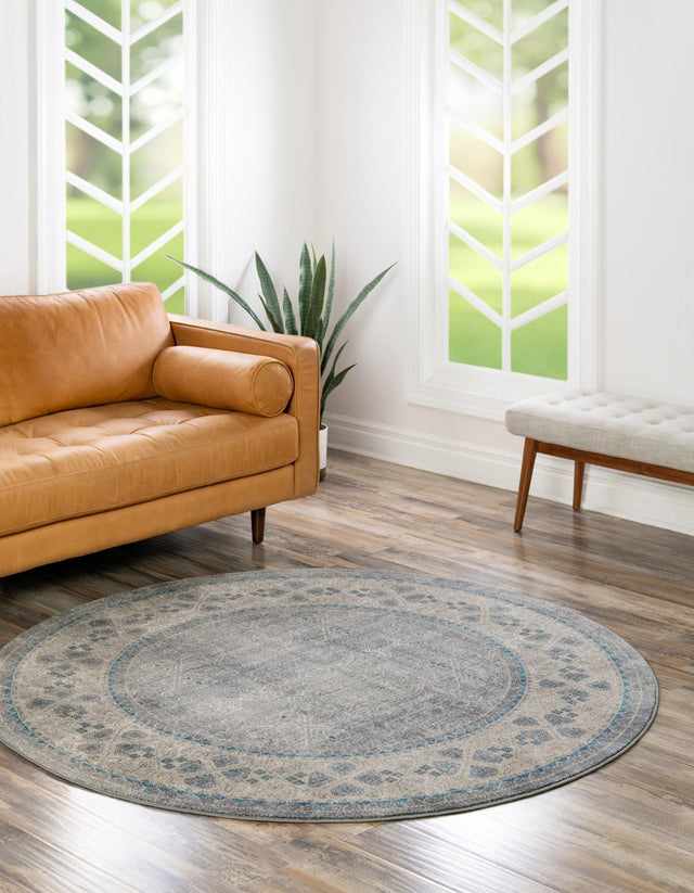 Gray 4' 1 x 4' 1 Salzburg Round Area Rug Stain Resistant Easy Clean Traditional Classic Design Durable Carpet for Affordable Interior Home Decorating for Sale at Rug Engine