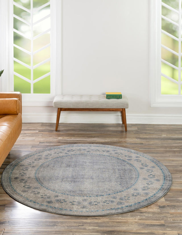 Gray 6' 1 x 6' 1 Salzburg Round Area Rug Stain Resistant Easy Clean Traditional Classic Design Durable Carpet for Affordable Interior Home Decorating for Sale at Rug Engine
