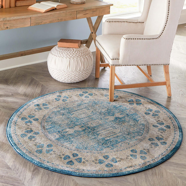 Light Blue 4' 1 x 4' 1 Salzburg Round Area Rug