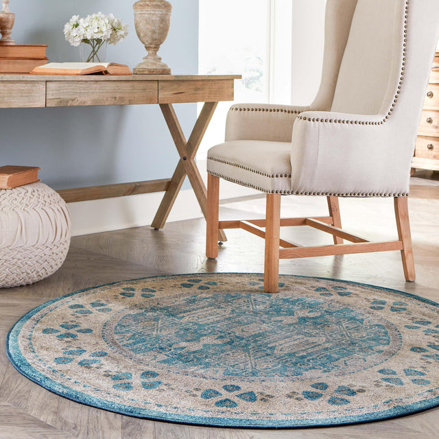 Light Blue 4' 1 x 4' 1 Salzburg Round Area Rug
