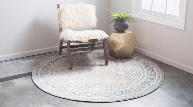 Gray 8' x 8' Salzburg Round Area Rug Stain Resistant Easy Clean Traditional Classic Design Durable Carpet for Affordable Interior Home Decorating for Sale at Rug Engine