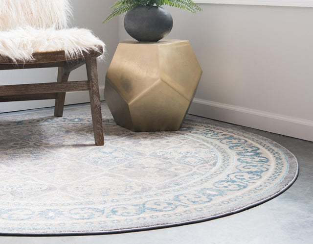 Gray 8' x 8' Salzburg Round Area Rug Stain Resistant Easy Clean Traditional Classic Design Durable Carpet for Affordable Interior Home Decorating for Sale at Rug Engine