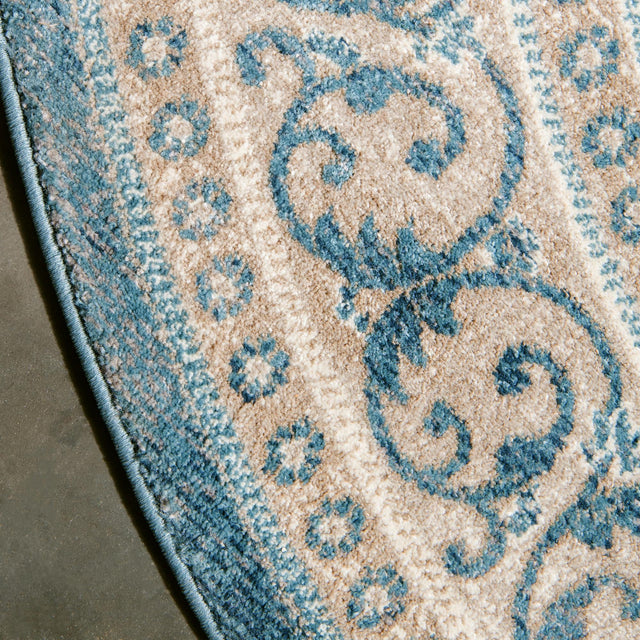 Light Blue 7' 3 x 7' 3 Salzburg Round Area Rug Stain Resistant Easy Clean Traditional Classic Design Durable Carpet for Affordable Interior Home Decorating for Sale at Rug Engine