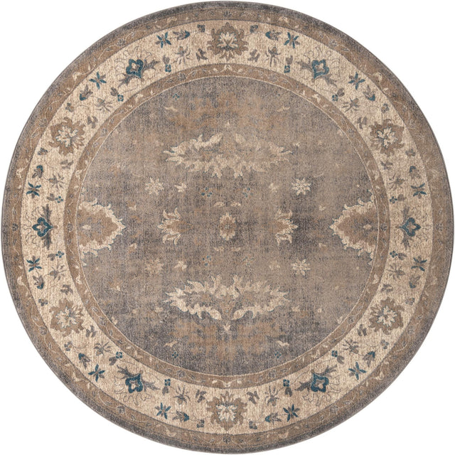 Gray 8' x 8' Salzburg Round Area Rug Stain Resistant Easy Clean Traditional Classic Design Durable Carpet for Affordable Interior Home Decorating for Sale at Rug Engine