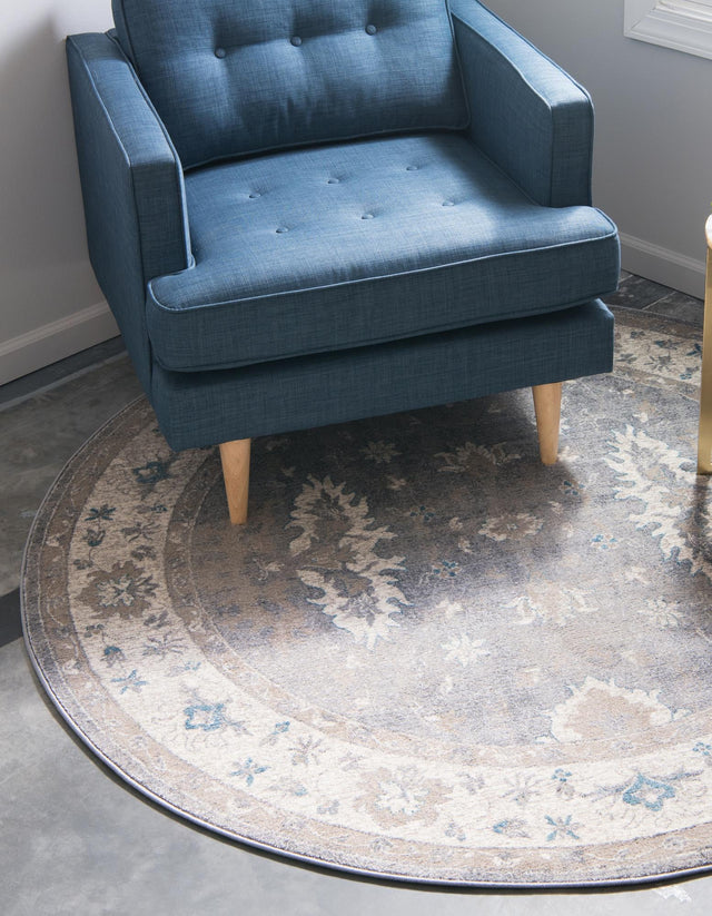 Gray 5' x 5' Salzburg Round Area Rug Stain Resistant Easy Clean Traditional Classic Design Durable Carpet for Affordable Interior Home Decorating for Sale at Rug Engine