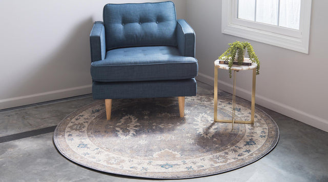 Gray 5' x 5' Salzburg Round Area Rug Stain Resistant Easy Clean Traditional Classic Design Durable Carpet for Affordable Interior Home Decorating for Sale at Rug Engine