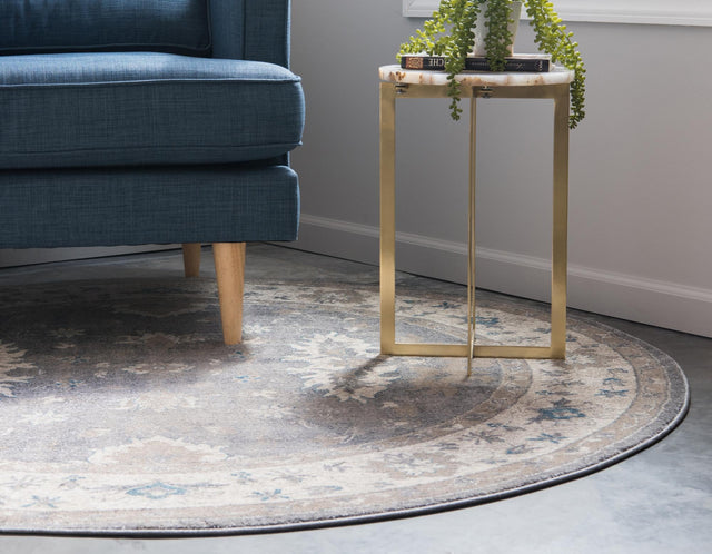 Gray 5' x 5' Salzburg Round Area Rug Stain Resistant Easy Clean Traditional Classic Design Durable Carpet for Affordable Interior Home Decorating for Sale at Rug Engine