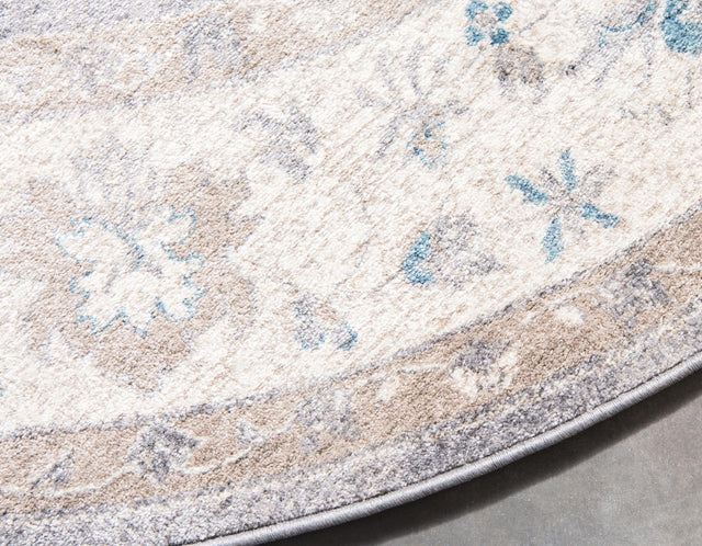 Gray 5' x 5' Salzburg Round Area Rug Stain Resistant Easy Clean Traditional Classic Design Durable Carpet for Affordable Interior Home Decorating for Sale at Rug Engine
