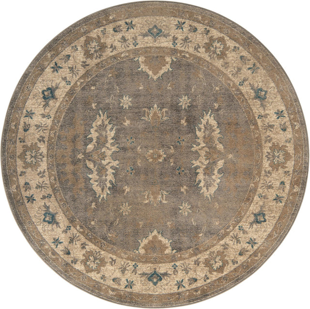 Gray 6' 1 x 6' 1 Salzburg Round Area Rug Stain Resistant Easy Clean Traditional Classic Design Durable Carpet for Affordable Interior Home Decorating for Sale at Rug Engine