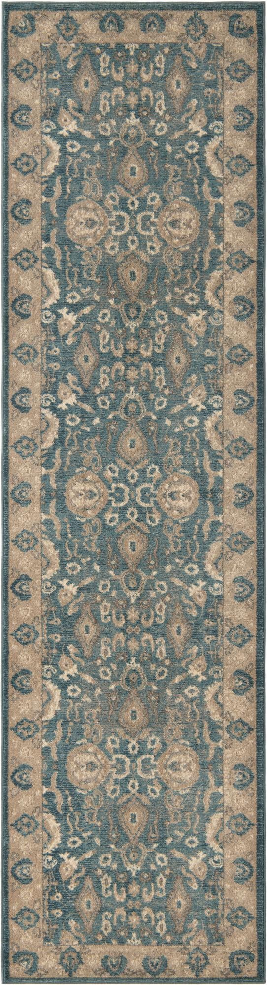 Light Blue 2' 7 x 10' Salzburg Runner Area Rug Stain Resistant Easy Clean Traditional Classic Design Durable Carpet for Affordable Interior Home Decorating for Sale at Rug Engine