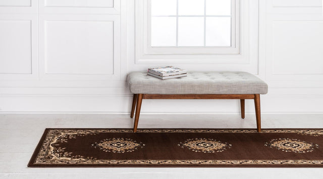 Brown 2' x 8' 2 Reza Runner Area Rug 100% Polypropylene Easy Clean Traditional Motif Classic Carpet for Home Interiors for Sale at Rug Engine