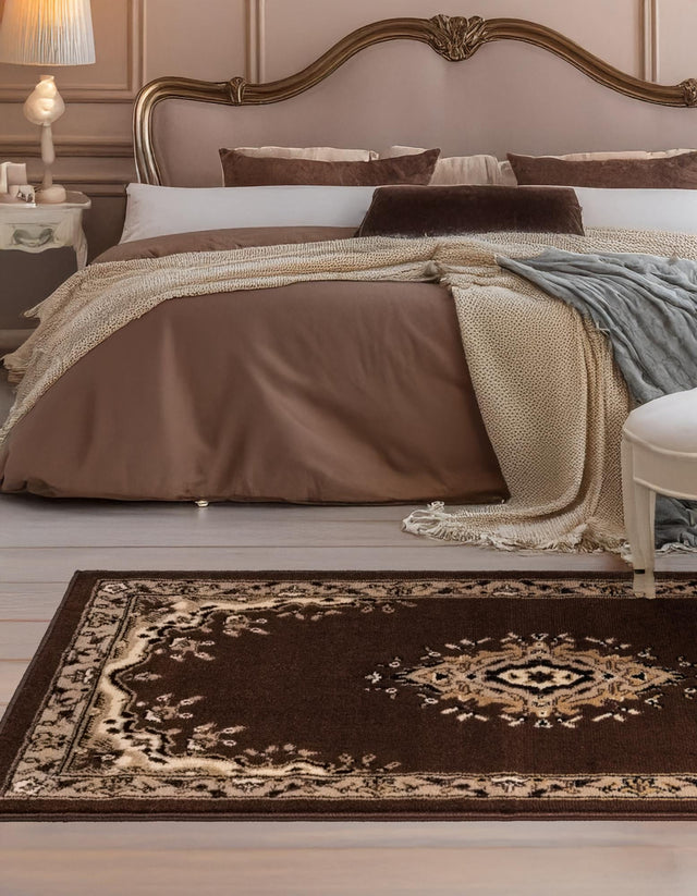 Brown 2' x 6' 1 Reza Runner Area Rug 100% Polypropylene Easy Clean Traditional Motif Classic Carpet for Home Interiors for Sale at Rug Engine