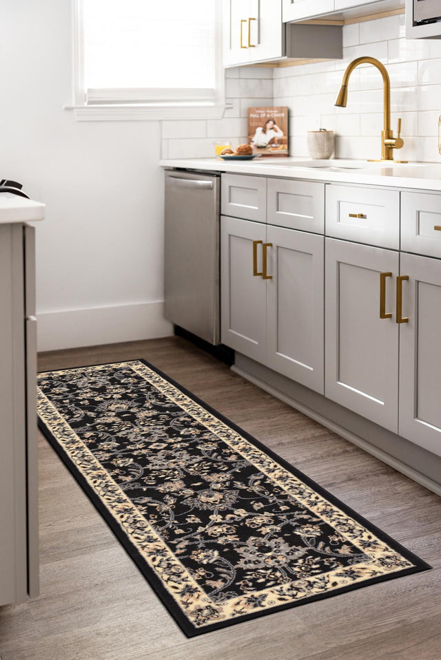 Black 2' 7 x 10' Sialk Hill Runner Area Rug 100% Polypropylene Durable Easy Clean Classic Traditional Design Carpet for Interior Design for Sale at Rug Engine