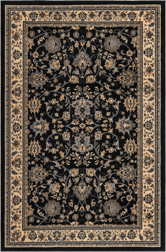 Black 6' 1 x 9' Sialk Hill Rectangle Area Rug 100% Polypropylene Durable Easy Clean Classic Traditional Design Carpet for Interior Design for Sale at Rug Engine