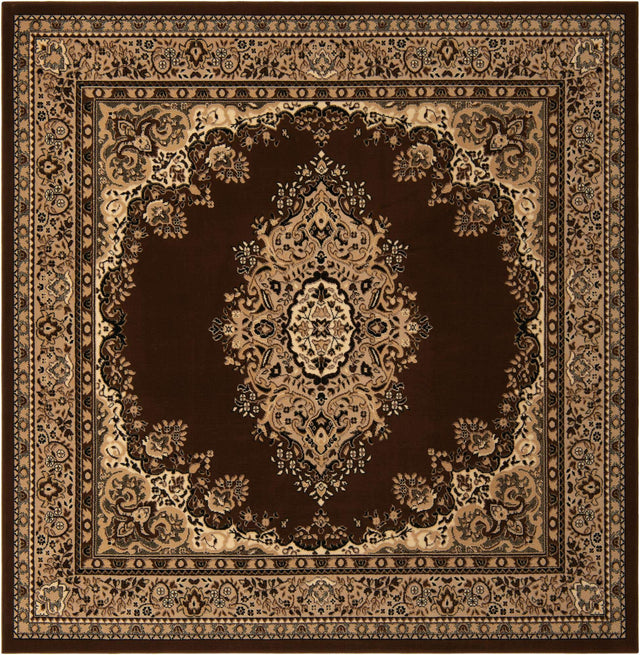 Brown 7' 10 x 7' 10 Reza Square Area Rug 100% Polypropylene Easy Clean Traditional Motif Classic Carpet for Home Interiors for Sale at Rug Engine