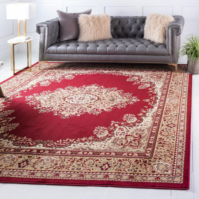 Burgundy 7' 10 x 7' 10 Reza Square Area Rug 100% Polypropylene Easy Clean Traditional Motif Classic Carpet for Home Interiors for Sale at Rug Engine