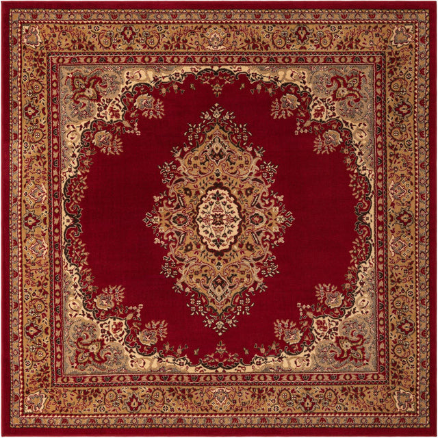 Burgundy 7' 10 x 7' 10 Reza Square Area Rug 100% Polypropylene Easy Clean Traditional Motif Classic Carpet for Home Interiors for Sale at Rug Engine