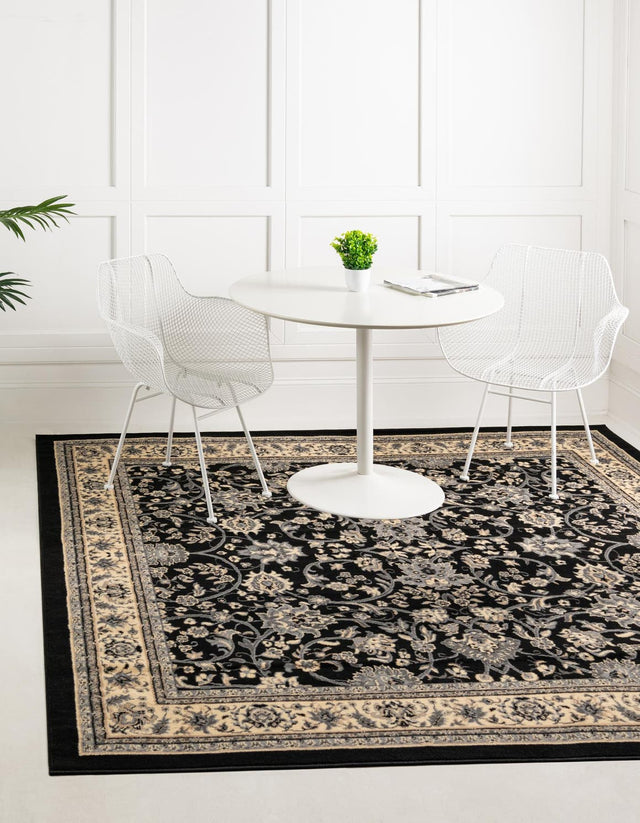 Black 7' 10 x 7' 10 Sialk Hill Square Area Rug 100% Polypropylene Durable Easy Clean Classic Traditional Design Carpet for Interior Design for Sale at Rug Engine