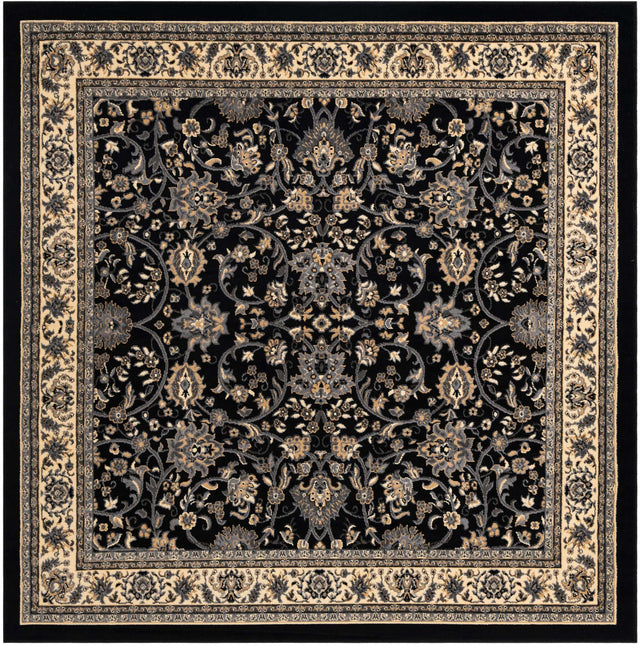 Black 7' 10 x 7' 10 Sialk Hill Square Area Rug 100% Polypropylene Durable Easy Clean Classic Traditional Design Carpet for Interior Design for Sale at Rug Engine