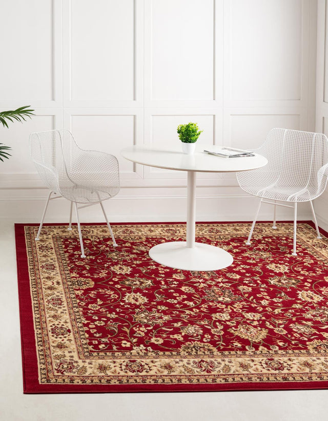 Burgundy 7' 10 x 7' 10 Sialk Hill Square Area Rug 100% Polypropylene Durable Easy Clean Classic Traditional Design Carpet for Interior Design for Sale at Rug Engine