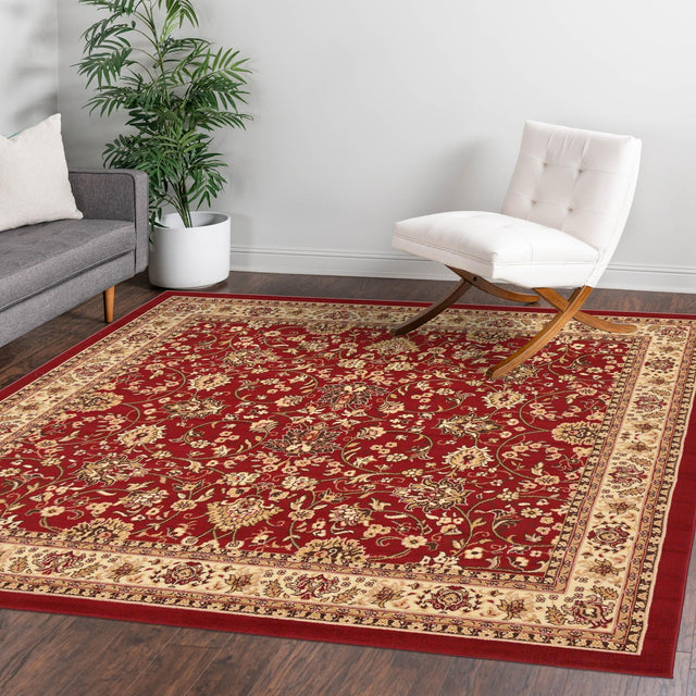 Burgundy 6' 1 x 6' 1 Sialk Hill Square Area Rug 100% Polypropylene Durable Easy Clean Classic Traditional Design Carpet for Interior Design for Sale at Rug Engine