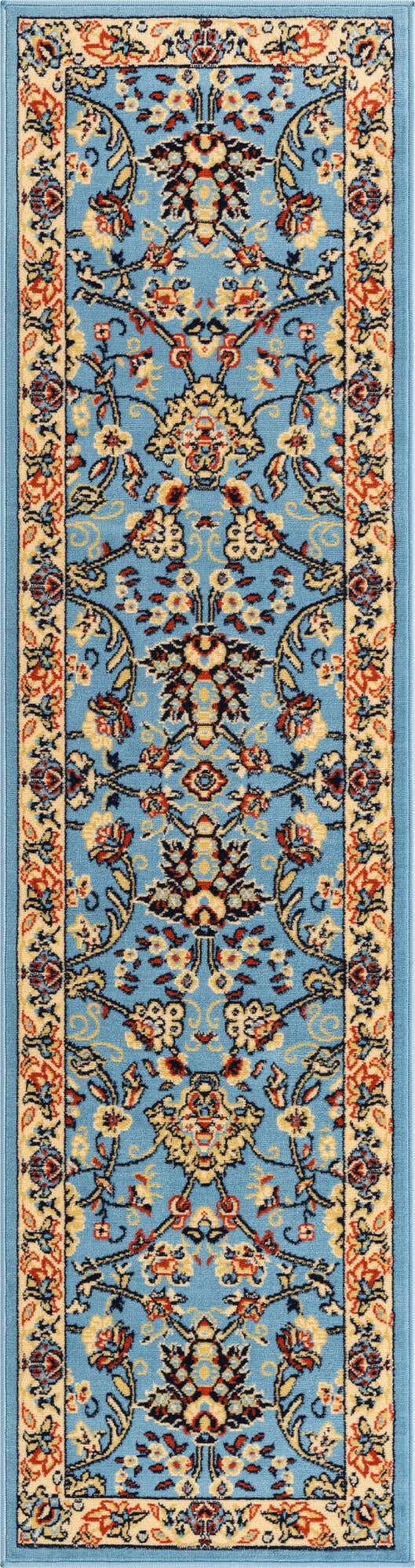 Light Blue 2' x 8' 2 Sialk Hill Runner Area Rug 100% Polypropylene Durable Easy Clean Classic Traditional Design Carpet for Interior Design for Sale at Rug Engine