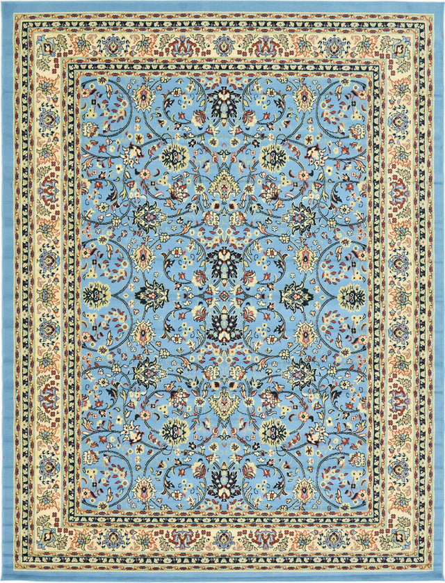 Light Blue 9' x 12' Sialk Hill Rectangle Area Rug 100% Polypropylene Durable Easy Clean Classic Traditional Design Carpet for Interior Design for Sale at Rug Engine