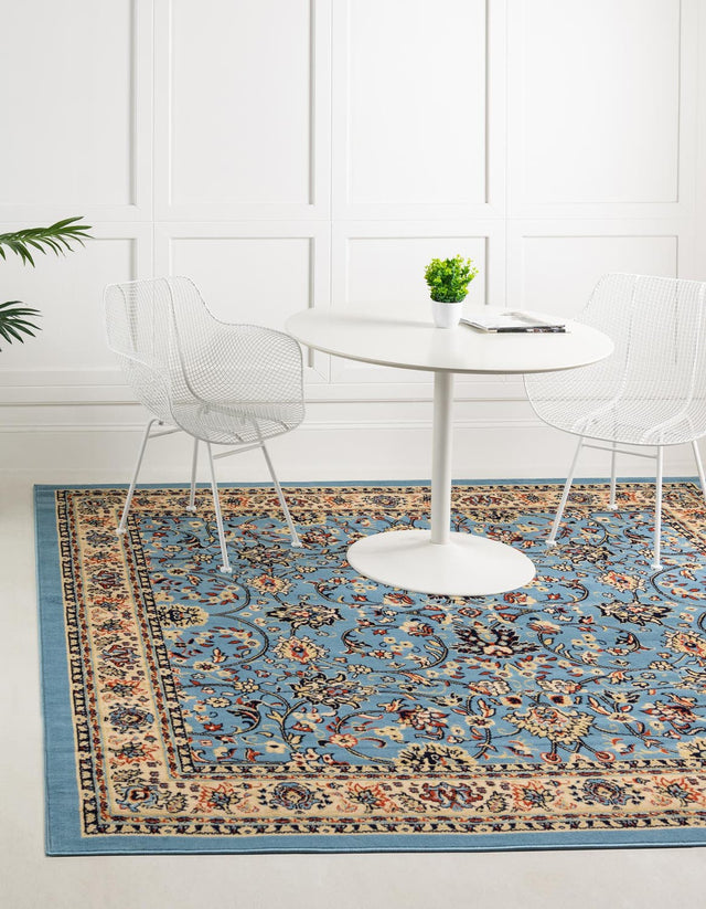 Light Blue 7' 10 x 7' 10 Sialk Hill Square Area Rug 100% Polypropylene Durable Easy Clean Classic Traditional Design Carpet for Interior Design for Sale at Rug Engine