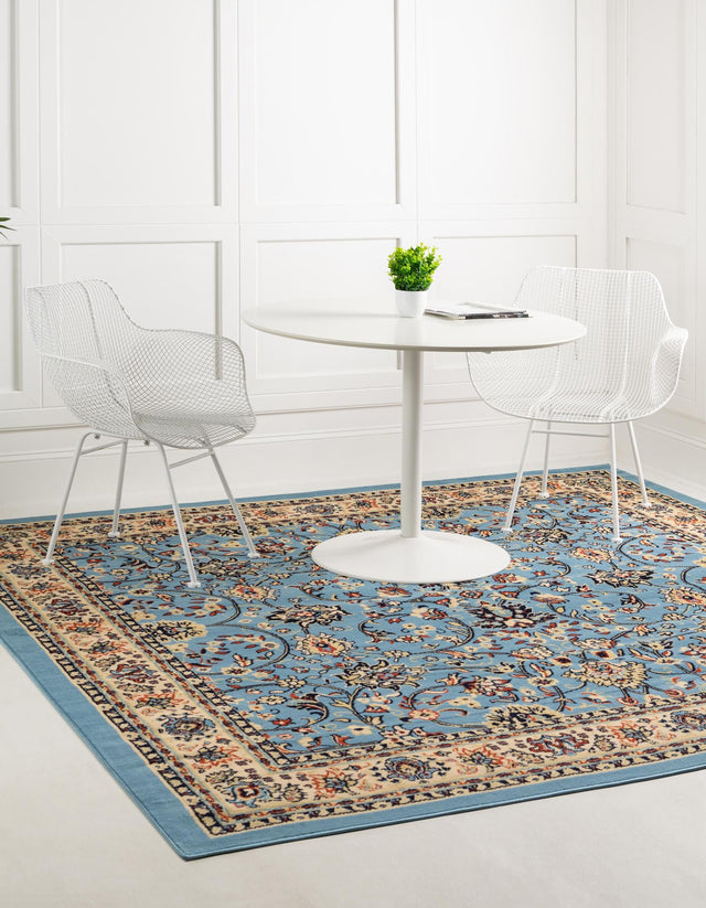 Light Blue 7' 10 x 7' 10 Sialk Hill Square Area Rug 100% Polypropylene Durable Easy Clean Classic Traditional Design Carpet for Interior Design for Sale at Rug Engine
