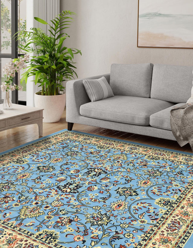 Light Blue 7' 10 x 7' 10 Sialk Hill Square Area Rug 100% Polypropylene Durable Easy Clean Classic Traditional Design Carpet for Interior Design for Sale at Rug Engine