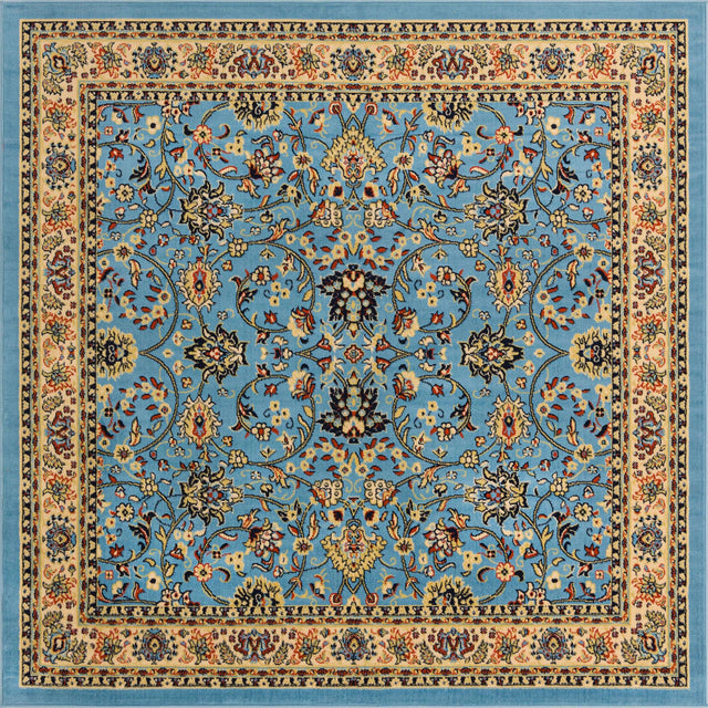 Light Blue 7' 10 x 7' 10 Sialk Hill Square Area Rug 100% Polypropylene Durable Easy Clean Classic Traditional Design Carpet for Interior Design for Sale at Rug Engine