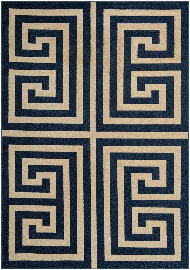 Navy Blue 7' 1 x 10' Athens Rectangle Area Rug 100% Polypropylene With Cotton Backing Easy Clean Indoor Living Dining Room Bedroom Office Carpet for Sale at Rug Engine