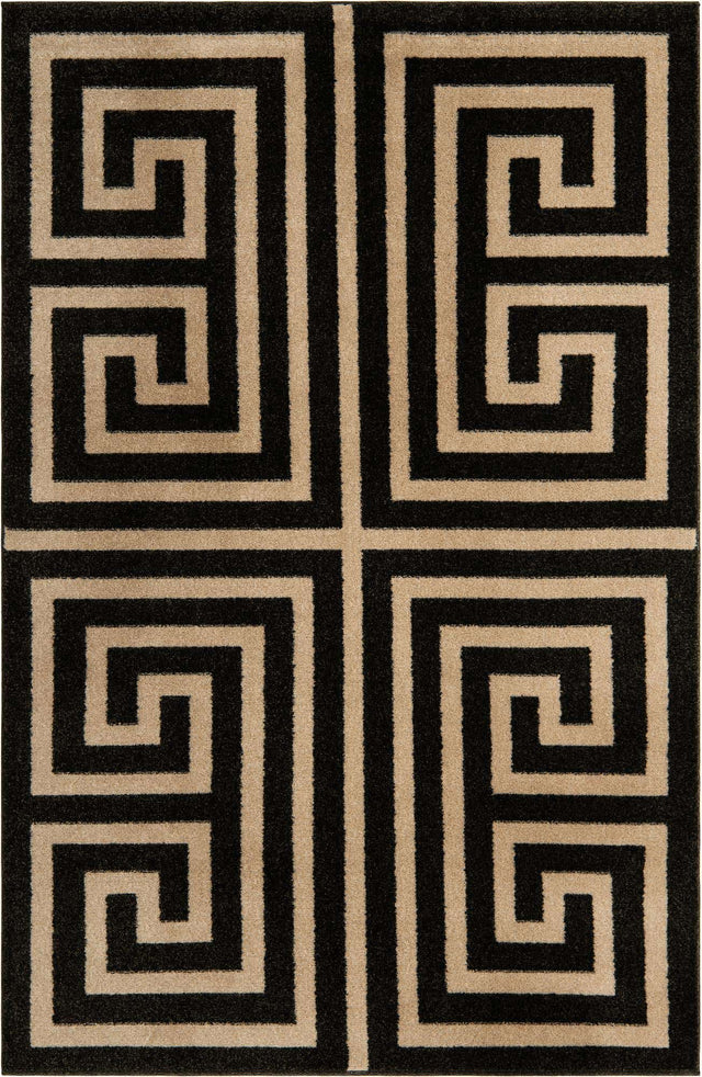 Black 5' 3 x 8' Athens Rectangle Area Rug 100% Polypropylene With Cotton Backing Easy Clean Indoor Living Dining Room Bedroom Office Carpet for Sale at Rug Engine