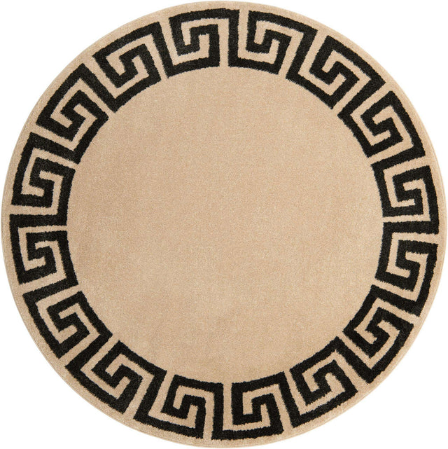 Beige and Gray 6' 1 x 6' 1 Athens Round Area Rug 100% Polypropylene With Cotton Backing Easy Clean Indoor Living Dining Room Bedroom Office Carpet for Sale at Rug Engine