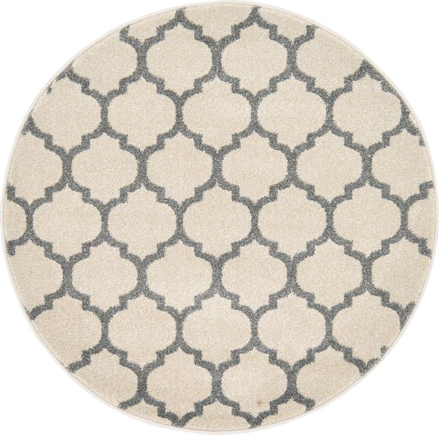 Beige and Gray 3' 1 x 3' 1 Trellis Round Area Rug