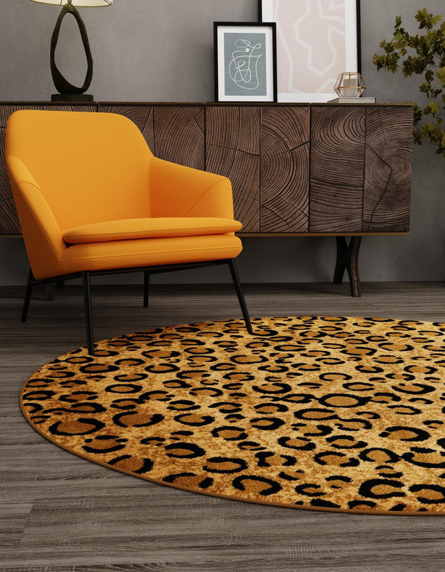 Light Brown 5' 3 x 5' 3 Wildlife Round Area Rug Animal Print Safari Jungle Inspired Carpet for Unique Modern Interior Design for Sale at Rug Engine