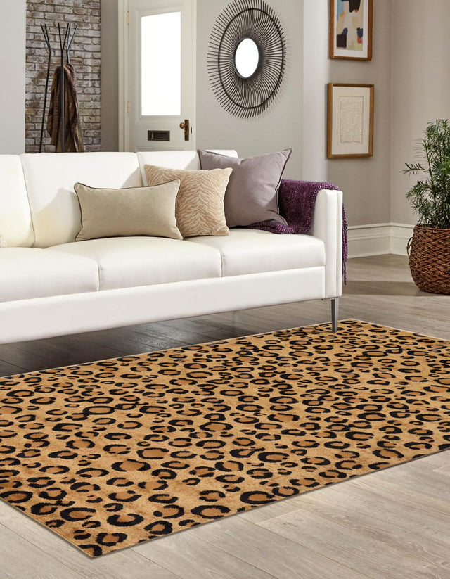 Light Brown 6' 1 x 9' Wildlife Rectangle Area Rug Animal Print Safari Jungle Inspired Carpet for Unique Modern Interior Design for Sale at Rug Engine