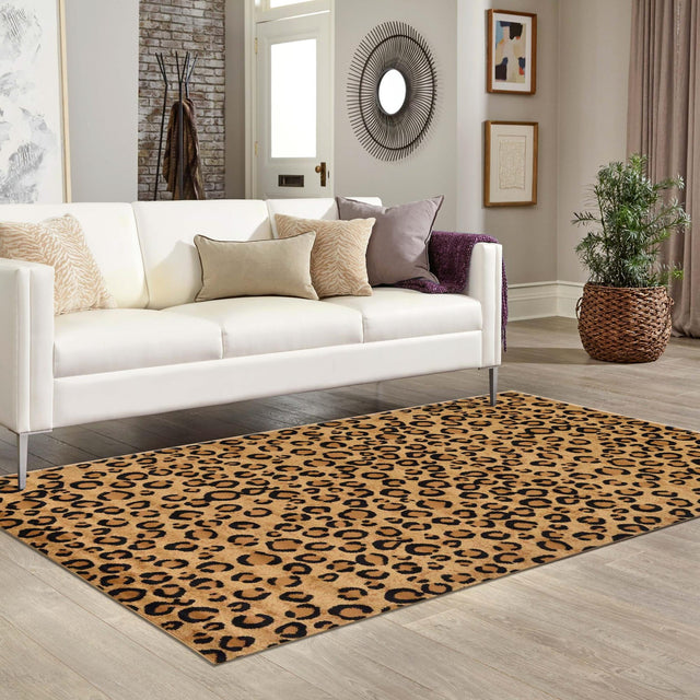 Light Brown 3' 1 x 5' 3 Wildlife Rectangle Area Rug Animal Print Safari Jungle Inspired Carpet for Unique Modern Interior Design for Sale at Rug Engine